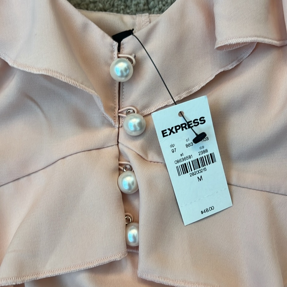 Express Light Pink Ruffle Pearl Button Cami - Picture 3 of 4